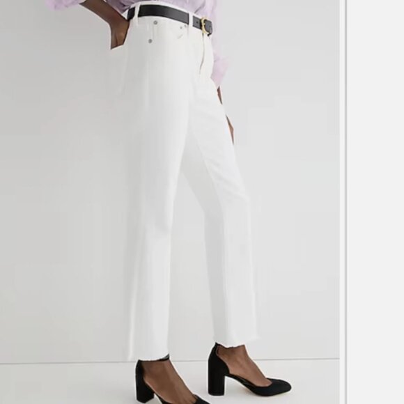 LIKE NEW J. Crew 10" Demi Boot Crop Denim Jean Straight Pant White Raw Hem 29" - Picture 3 of 7